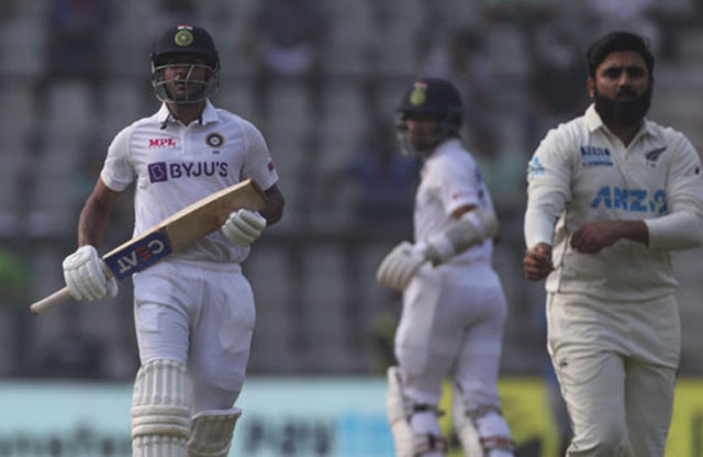 India-New Zealand 2nd Test: అజాజ్‎కు ఏడు వికెట్లు..మయాంక్ అగర్వాల్ 150 ఔట్