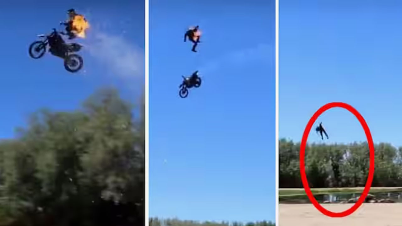 Bike Stunt Fail: ఒంటికి నిప్పంటించుకుని బైక్‌తో సహా నీళ్లలో పడాలన్నది ప్లాన్.. కానీ జరగకూడనిదే జరిగింది..!