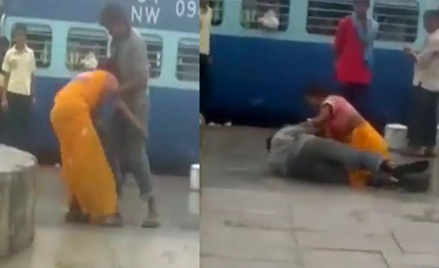 Viral Video: ఇలాంటి భార్యను మీరెక్కడా చూసుండరు! రైల్వే స్టేషన్‌లో మొగుడ్ని ఏ రేంజ్‌లో తుక్కు రేగ్గొట్టిందో చూస్తే..