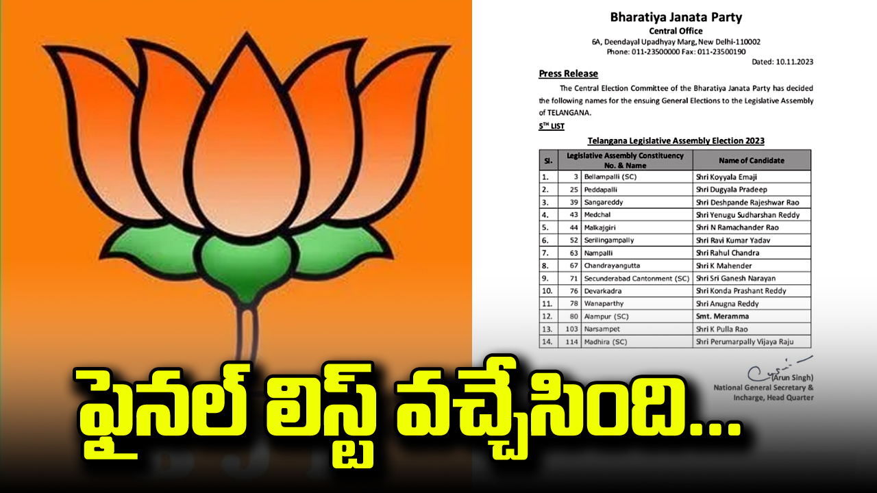 BJP List: తెలంగాణ బీజేపీ ఫైనల్ లిస్ట్ ఇదే...