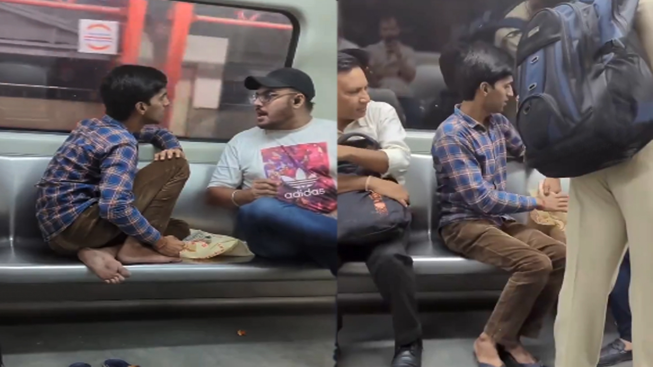 Delhi Metro Video: రెండు కాళ్లు సీటుపై పెట్టిన యువకుడు.. పక్కనే మరో వ్యక్తి కూర్చోవడంతో.. చివరకు.. 