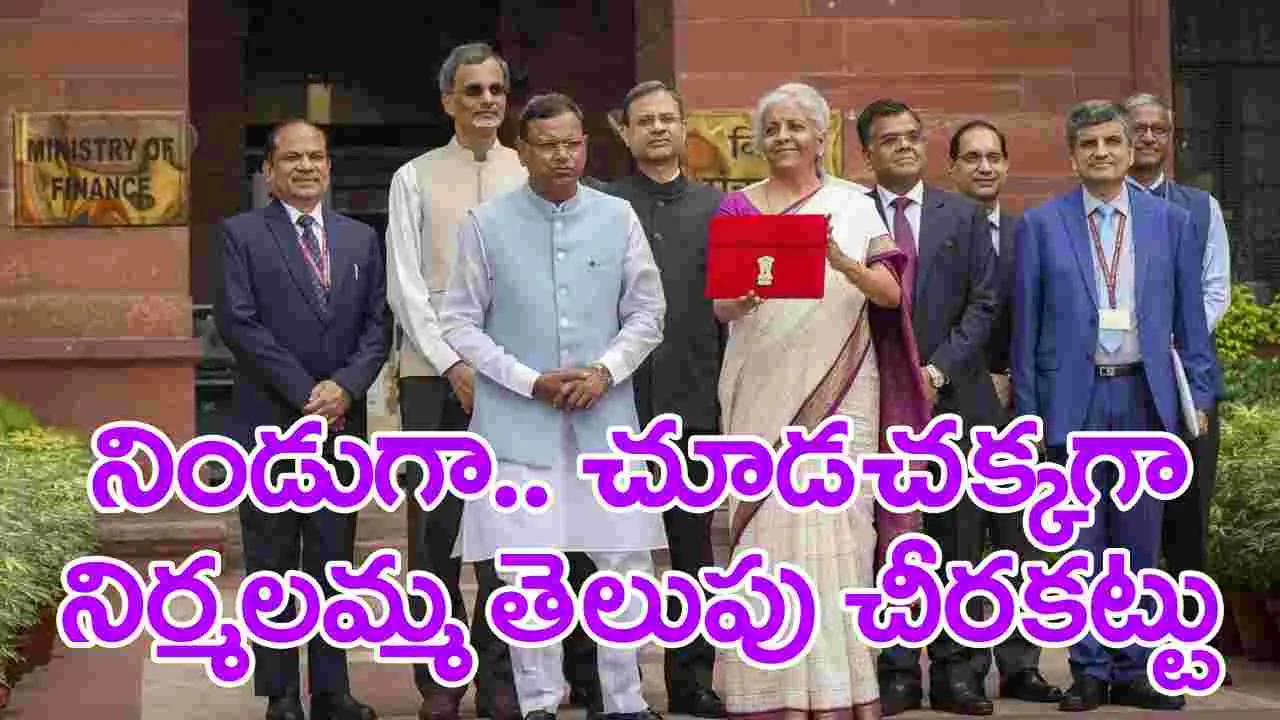 Union Budget 2024: తెలుపు, ఊదా రంగు చీరకట్టులో నిర్మలమ్మ