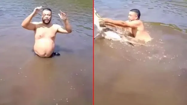 Shocking Video: నదిలో ఆనందంగా స్నానం చేస్తున్న వ్యక్తి.. కాలికి ఏదో తగలడంతో పైకి తీసి చూస్తే.. 