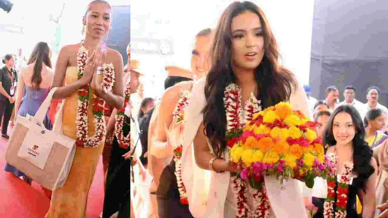 బతుకమ్మ ఆడిన సుందరీమణులు | Miss world 2025 contestants participated in  Batukamma celebrations in Hanmakonda VVNP