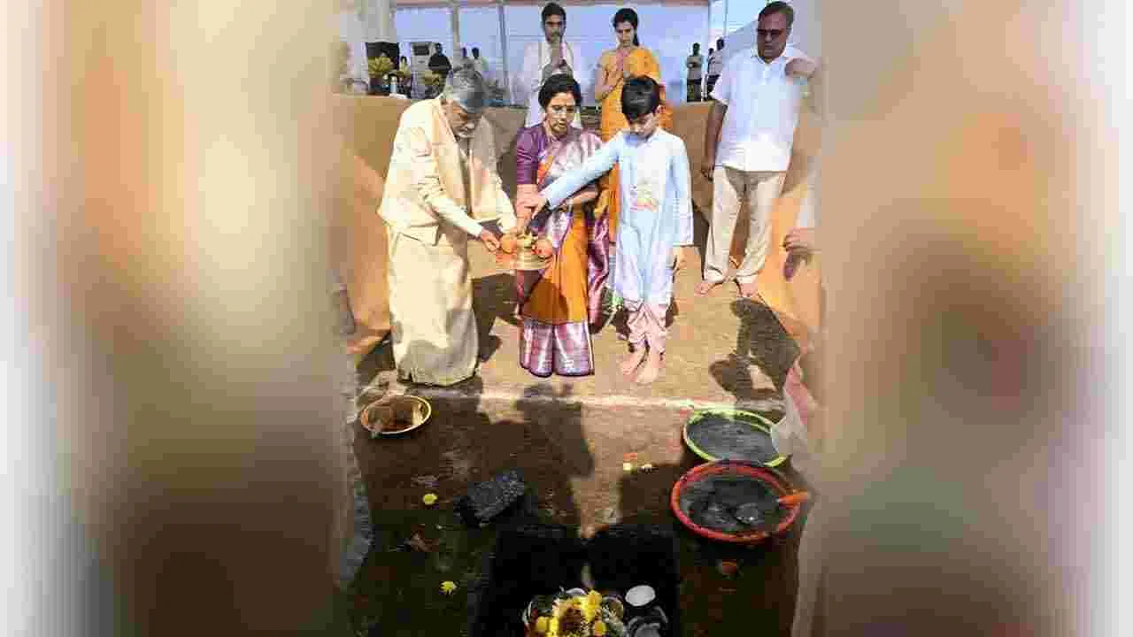 చంద్రబాబు కొత్త ఇంటి నిర్మాణానికి శంకుస్థాపన