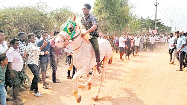 చేబ్రోలులో గుర్రాల పరుగు ప్రదర్శన పోటీలు