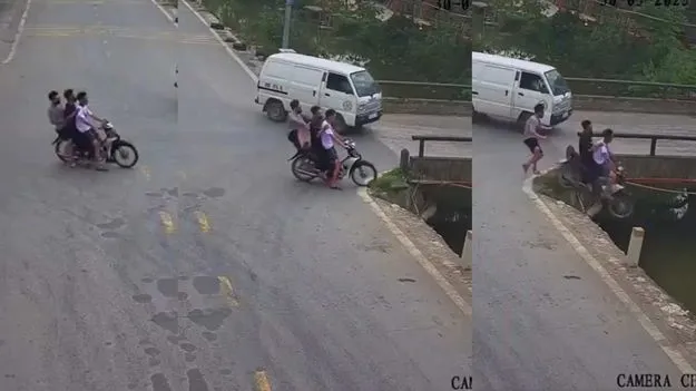 Bike Crash Stunt: బైక్ యాక్సిడెంట్.. మెరుపులాంటి స్టంట్‌తో బయటపడ్డ యువకుడు