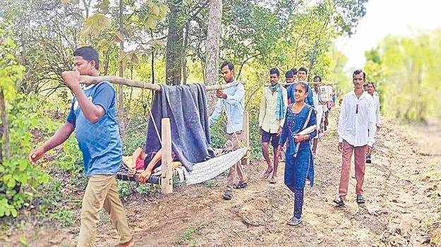 Pinapaka: జెడ్డీ కట్టి.. గర్భిణిని 3 కి.మీ మోసుకెళ్లి