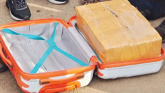 Marijuana in a trolley suitcase ట్రాలీ సూట్‌కేసులో గంజాయి