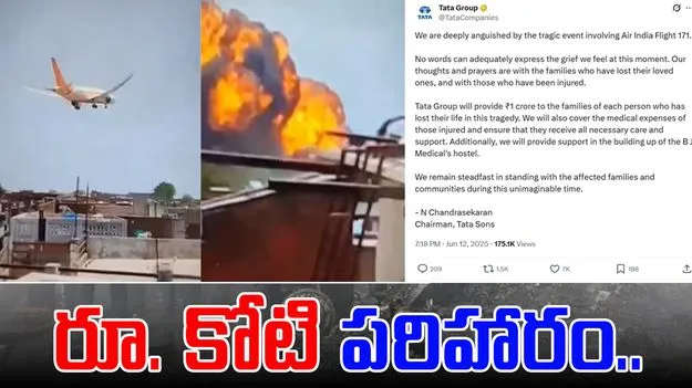 Air India Plane crash: మృతుల కుటుంబాలకు భారీ ఎక్స్‌గ్రేషియా ప్రకటించిన టాటా గ్రూప్