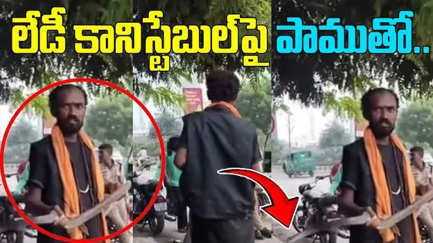Drunk Snake Charmer: నడిరోడ్డుపై పాముతో హల్చల్.. లేడీ పోలీస్ పరుగో పరుగు..