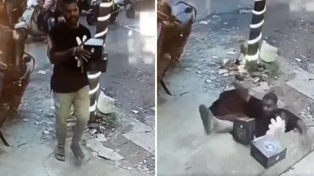 Man Falls Into Drain: షాకింగ్ వీడియో.. కాలి కింద రోడ్డు ఎలా మాయమైందో చూడండి.. 