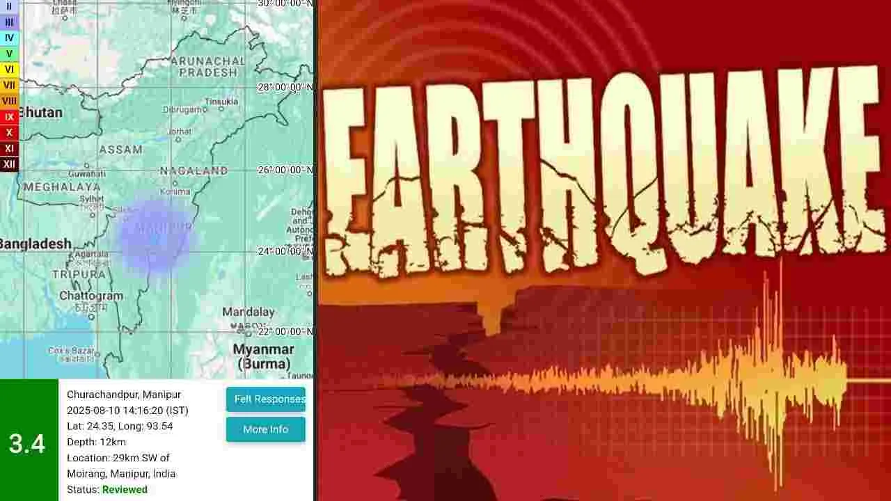 Earthquake : మణిపూర్ లోని చురచంద్‌పూర్‌లో 3.4 తీవ్రతతో భూకంపం