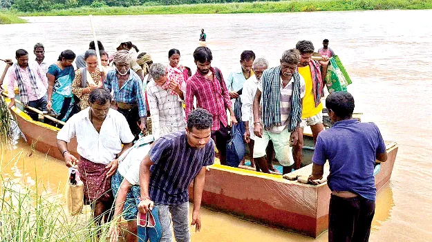 Risky but   ప్రమాదమైనా.. తప్పని పడవ ప్రయాణం