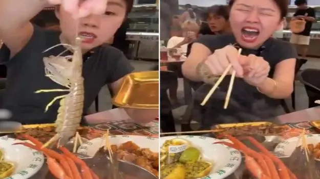 woman eats live prawn: బతికి ఉన్న రొయ్య తినాలనుకుంది.. ఆమెకు ఎదురైన షాకింగ్ అనుభవం ఏంటంటే..