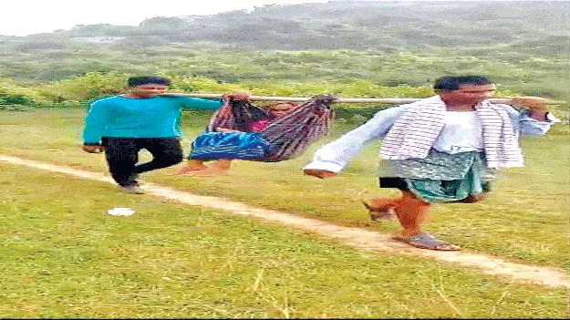 3 kilometers in Doli..  3 కిలోమీటర్లు డోలీలో..