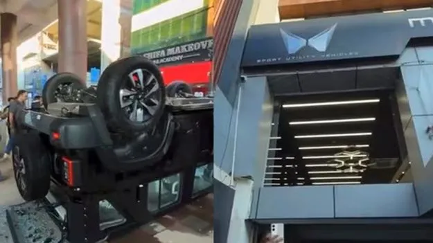 Car Accident at Showroom: నిమ్మకాయలు తొక్కించి.. థార్‌ను షోరూం ఫస్ట్‌ఫ్లోర్‌ నుంచి దూకించి