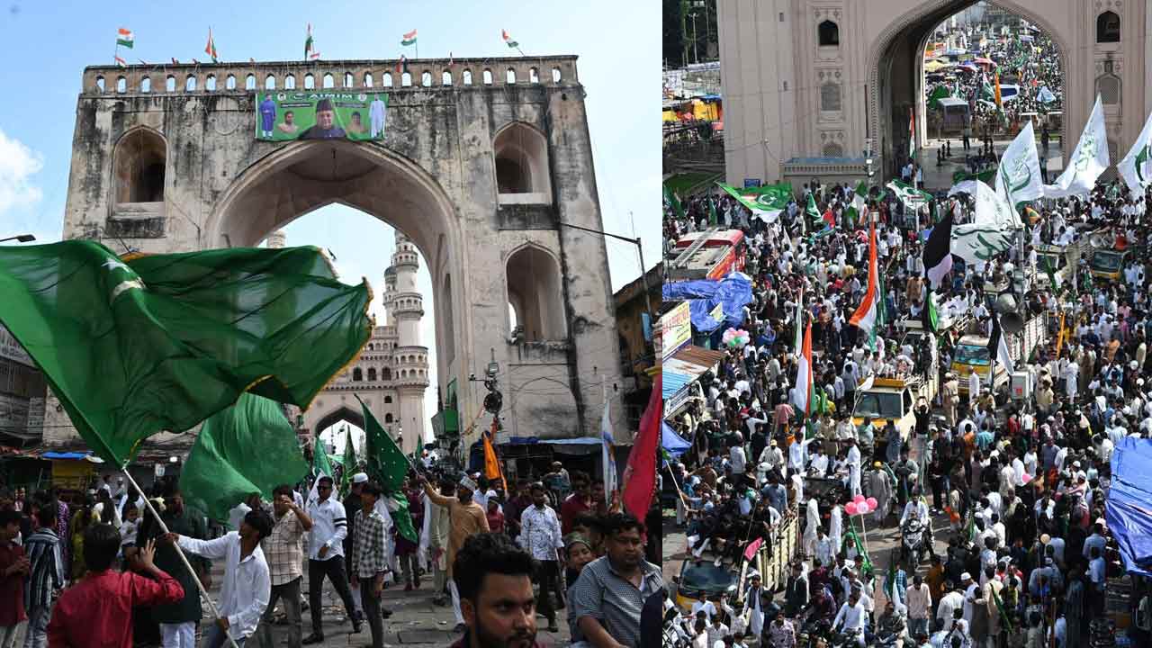 Milad un Nabi Celebrations in Hyderabad : పాత బస్తీలో ఘనంగా మిలాద్ ఉన్ నబీ ర్యాలీ..