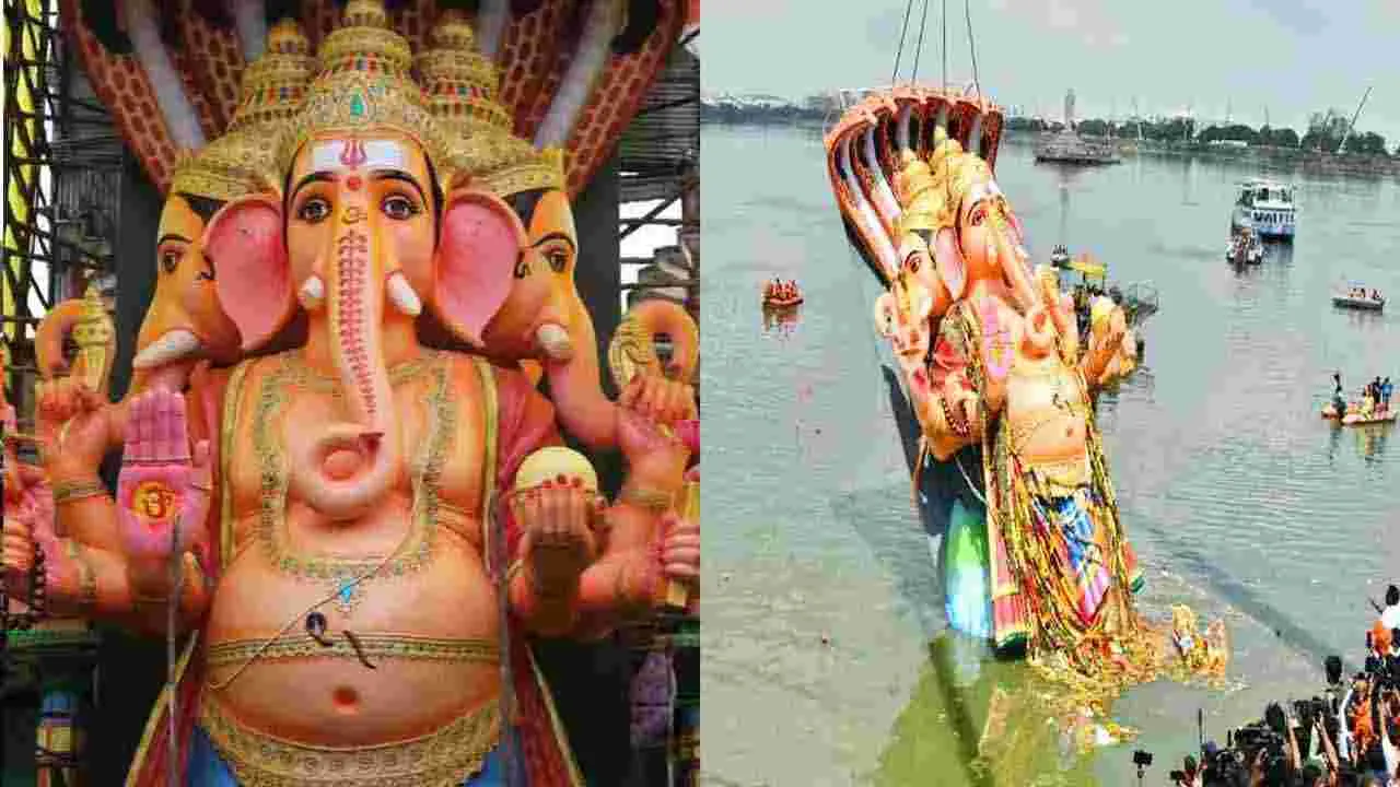 Khairatabad Ganesh Nimajjan: గంగమ్మ ఒడికి బడా గణేశ్.. హుస్సేన్ సాగర్‌‌లో ఘన నిమజ్జనం..