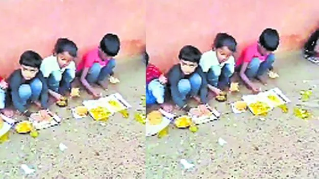 Children Forced to Eat Midday Meal: న్యూస్‌ పేపర్‌లో పిల్లలకు మధ్యాహ్న భోజనం! 