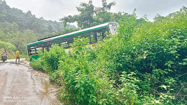 అదుపు తప్పి.. తుప్పల్లోకి దూసుకువెళ్లి