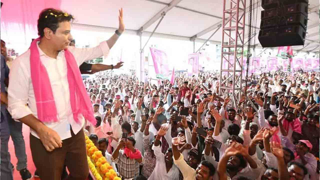 Achampet Praja Garjana: అచ్చంపేటలో కేటీఆర్ ప్రజా గర్జన సభ.. భారీగా తరలివచ్చిన జనం..