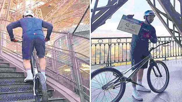 Cycle: సైకిల్‌పై ఏకంగా ఈఫిల్‌ టవర్‌ ఎక్కి...