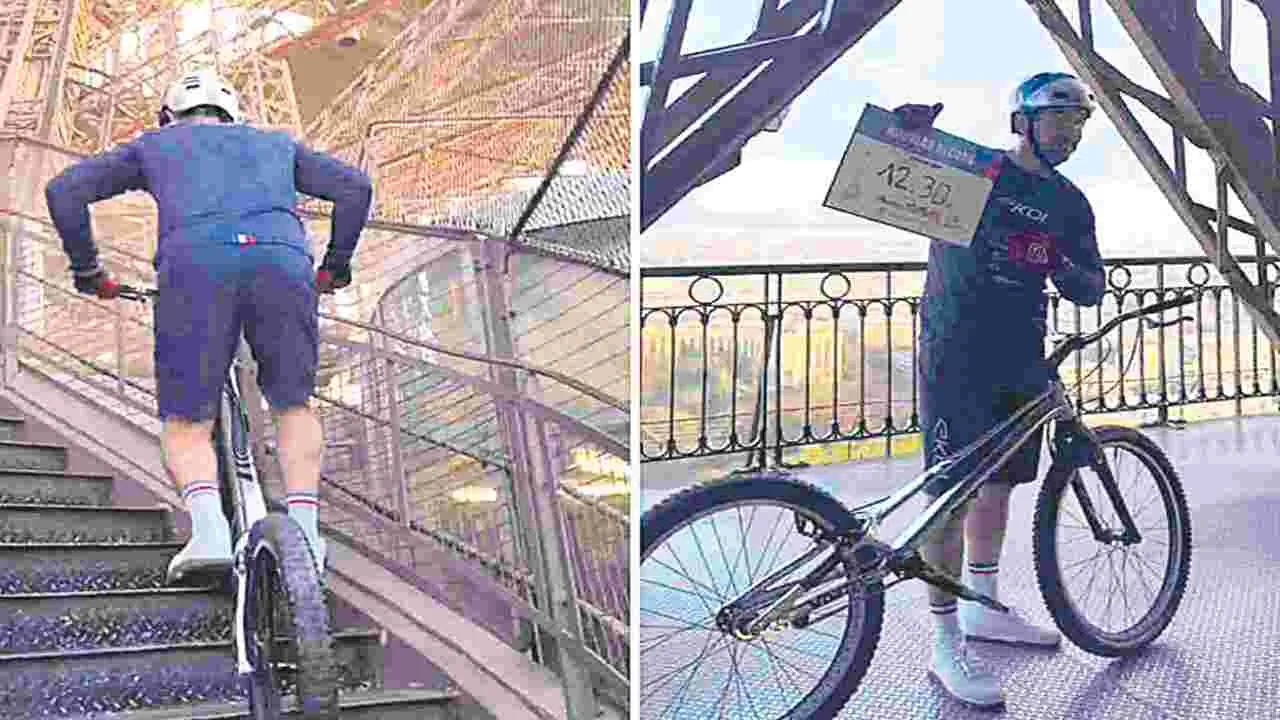 Cycle: సైకిల్‌పై ఏకంగా ఈఫిల్‌ టవర్‌ ఎక్కి...