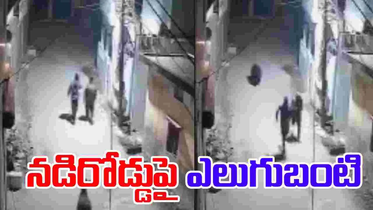 CCTV Video Goes Viral: నడిరోడ్డులో ఎలుగుబంటి.. యువకుల వెంటబడి..