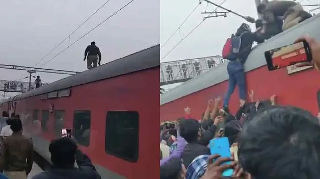 Jawan Rescues Man: రైలు పైకి ఎక్కిన వ్యక్తి.. కొంచెం ఉంటే ప్రాణాలు పోయేవి.. 
