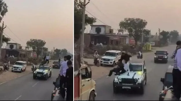 Thar roof stunt video: త్రుటిలో పెద్ద ప్రమాదం నుంచి తప్పించుకున్నారు.. థార్‌పై నిలబడి వెళ్తుంటే..