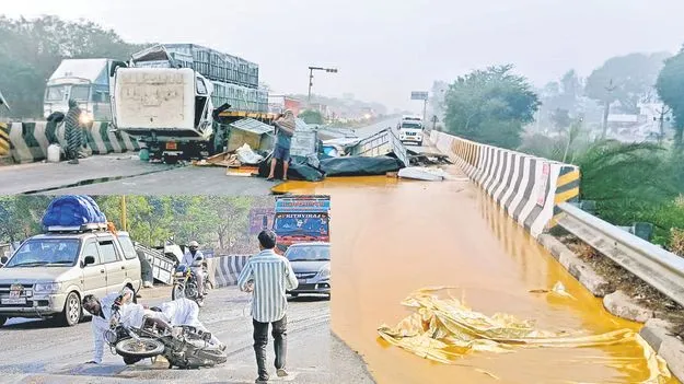 Road Accident: మామిడి జ్యూస్‌ కంటెయినర్‌ బోల్తా