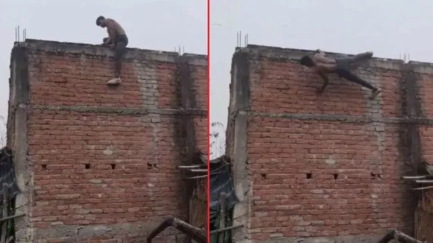 Dangerous Stunt: వామ్మో.. ఇతడు మనిషేనా.. ఇంటిపై వేలాడుతూ బల్లిలా ఎలా చేస్తున్నాడో చూడండి.. 