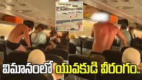 గాల్లో విమానం.. అర్ధనగ్నంగా యువకుడి వీరంగం.. వీడియో వైరల్