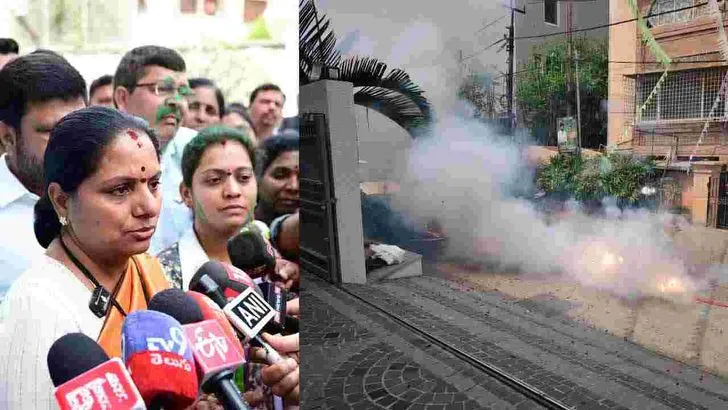 మాజీ ఎంపీ కవిత ఇంటి దగ్గర సంబరాలు