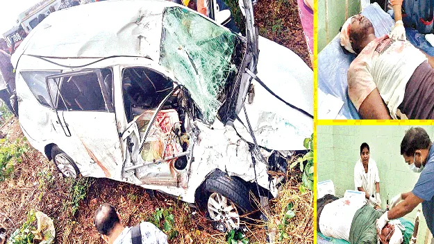 కారు అదుపు తప్పి.. లారీని ఢీకొని 