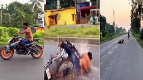 నడి రోడ్డుపై బైక్‌‌తో స్టంట్.. పల్టీ కొట్టిన రైడర్! వీడియో వైరల్
