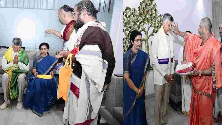 సీఎం చంద్రబాబు దంపతులకు అర్చకుల ఆశీర్వచనం 