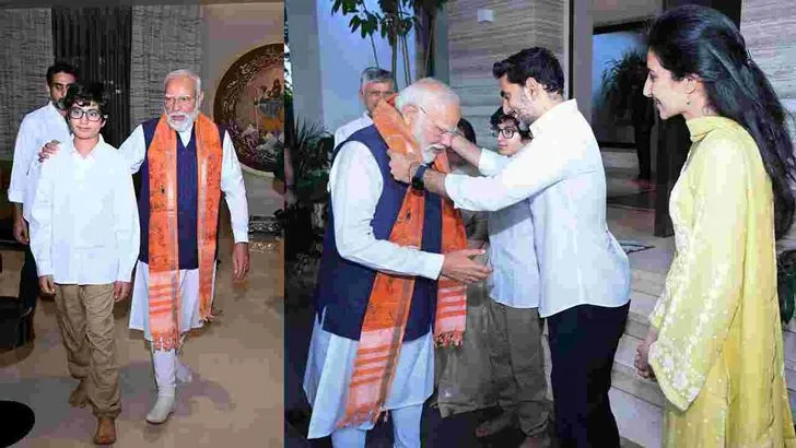 ప్రధాని మోదీకి ఆత్మీయ స్వాగతం పలికిన సీఎం చంద్రబాబు కుటుంబ సభ్యులు