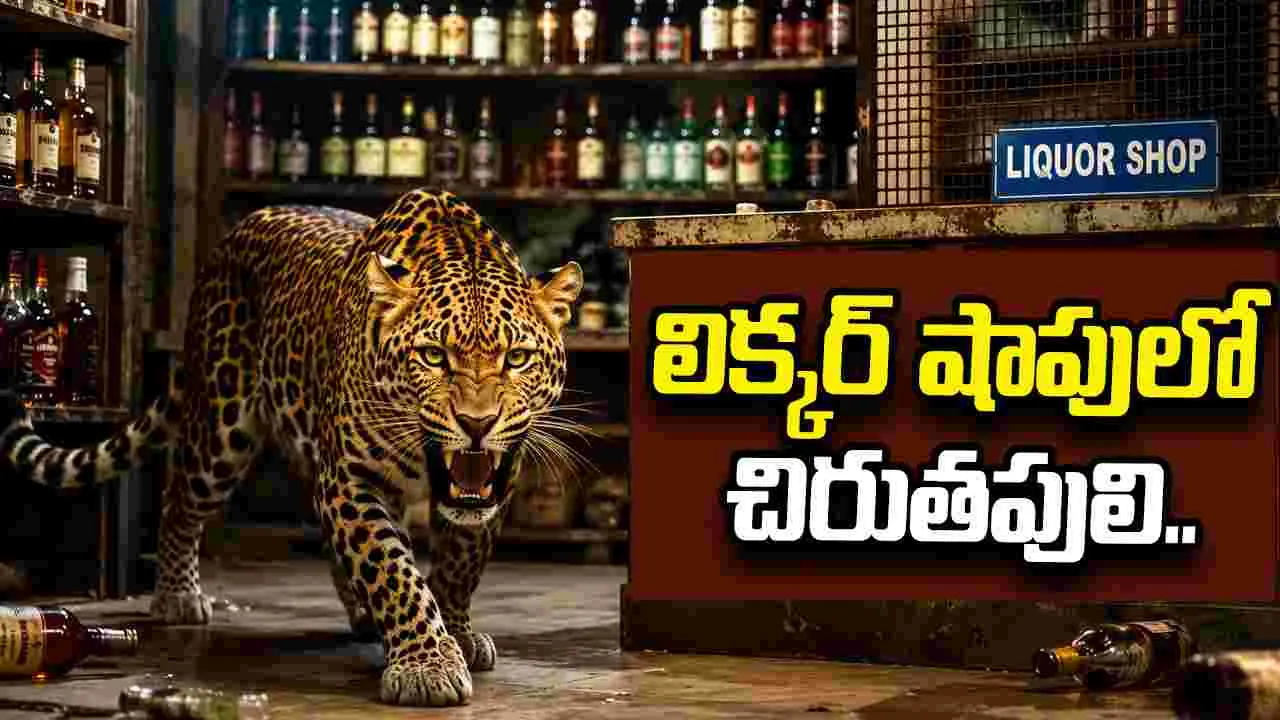 లిక్కర్ షాపులోకి చొరబడ్డ చిరుతపులి.. సీసీటీవీ కెమెరాలో రికార్డైన భయానక దృశ్యాలు..