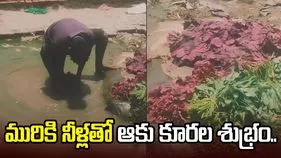 మురికి నీళ్లలో ఆకు కూరల్ని కడిగిన వ్యాపారి.. మరీ ఇంత దారుణమా..