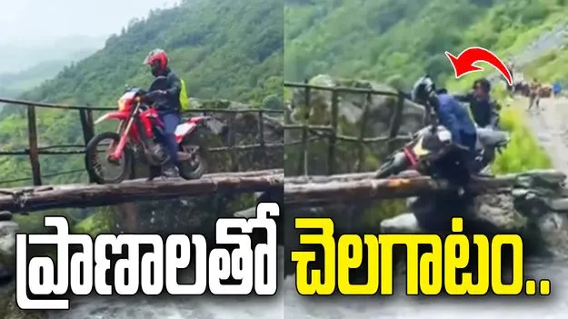 చెక్క వంతెనపై బైక్‌తో సాహసం.. షాకింగ్ వీడియో వైరల్