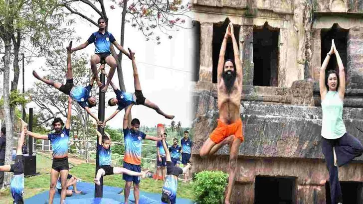 అమరావతి గుహల వద్ద ‘యోగాంధ్ర’.. పాల్గొన్న సీఎం చంద్రబాబు, బాబా రామ్‌దేవ్