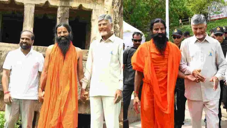 అమరావతి గుహల వద్ద ‘యోగాంధ్ర’.. పాల్గొన్న సీఎం చంద్రబాబు, బాబా రామ్‌దేవ్