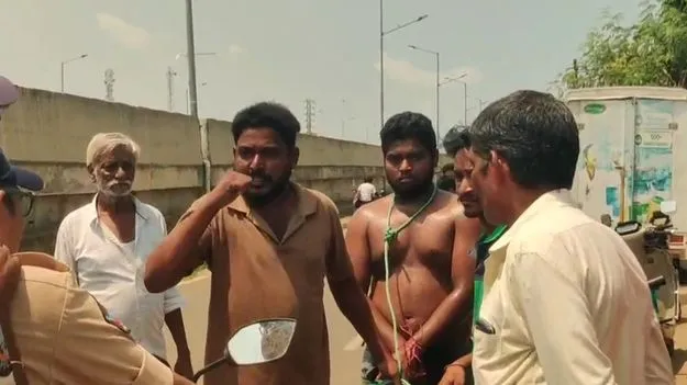 తాళ్లతో కట్టేసి.. రోడ్డుపై ఊరేగించి..