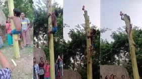 జారిపోతున్నా పట్టువదల్లేదు.. కూల్‌డ్రింక్ బాటిల్ చేజిక్కించుకున్నాడు.. వీడియో వైరల్