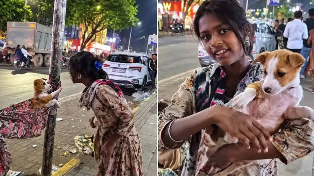 కుక్కపిల్లతో ఆప్యాయంగా ఆడుతున్న బాలిక.. నెటిజన్ల ఫిదా