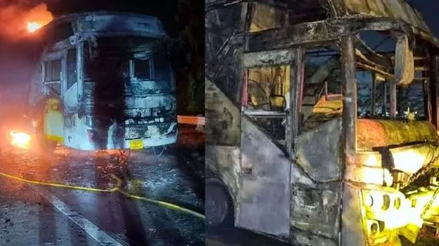 మంటల్లో బస్సు.. 9 మంది సజీవదహనం