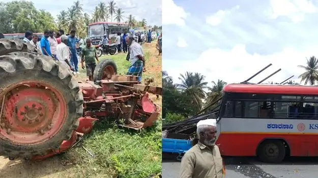 కర్ణాటకలో ట్రాక్టర్‌ను ఢీకొన్న బస్సు.. అక్కడికక్కడే ఆర్టీసీ డ్రైవర్ మృతి