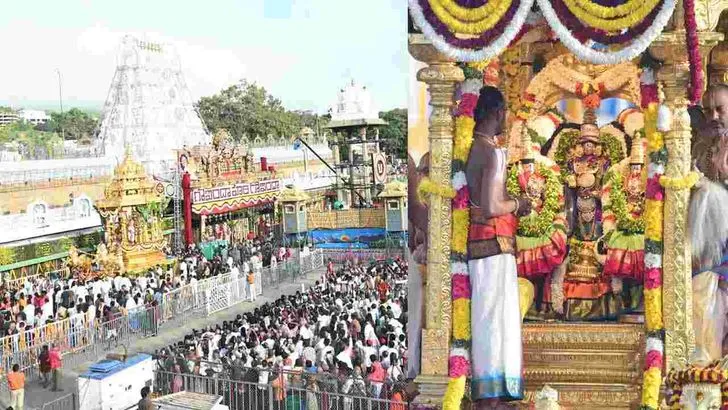 తిరుమలలో వైభవంగా స్వర్ణరథోత్సవం.. బంగారు రథంపై మలయప్పస్వామి
